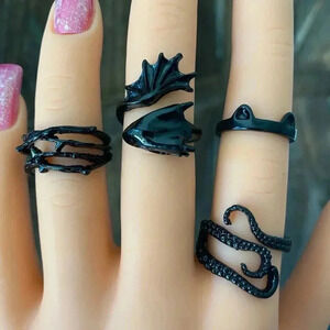 4 Pack Tentacles Dragon Thorns Black Goth Punk Rock Rings New